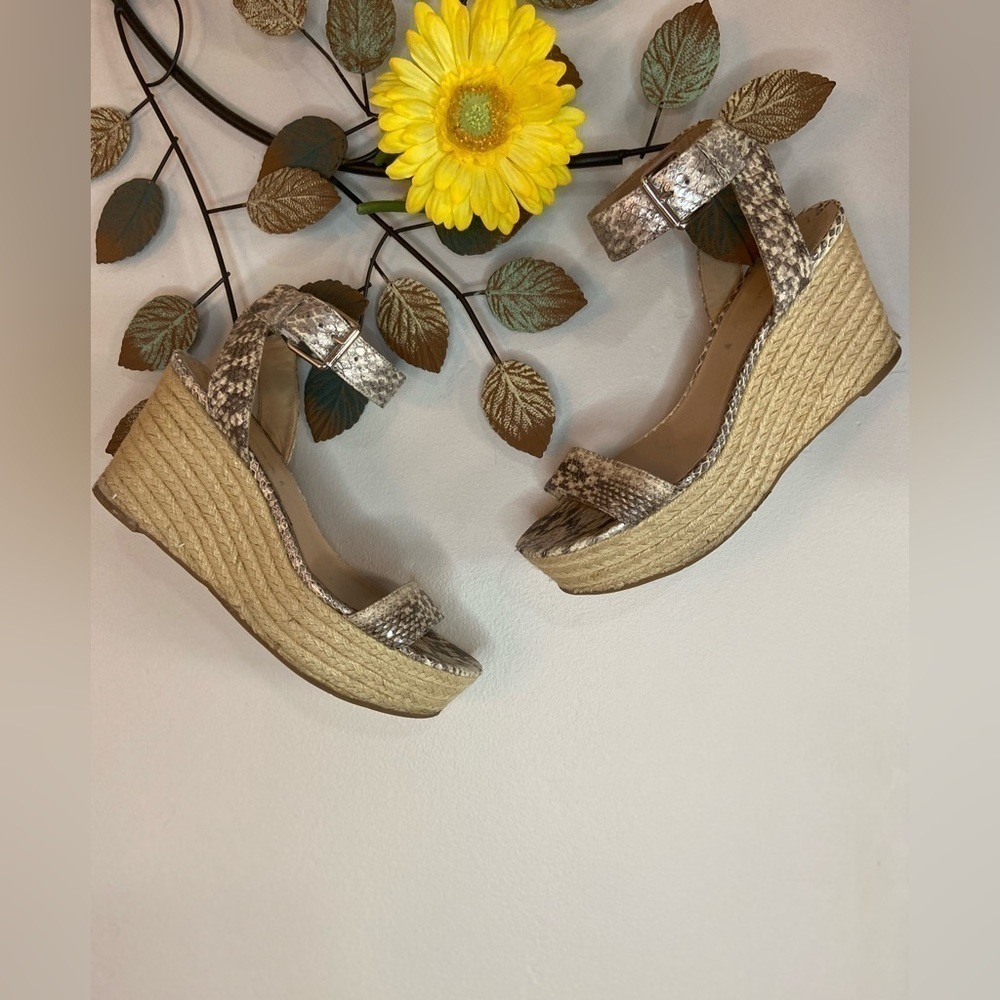 Via Spiga~Snakeskin Espadrille Wedge Sandals~Adjustable Ankle Strap~Size 7M